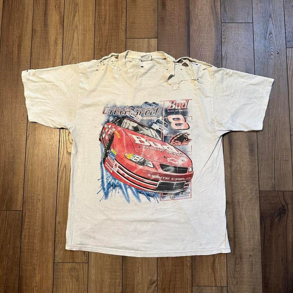 Nascar White Tee with Red Car Graphic